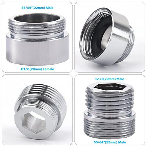 Roscid 3 Wege Wasserhähn Umschaltventil G1/2 Umstellventil mit 3 Unterlegscheiben für G1/2, M22-24, 1/2 Zoll Umschaltventil Dusche Adapter Messing, Diverter für Wasserhahn, Silbrig