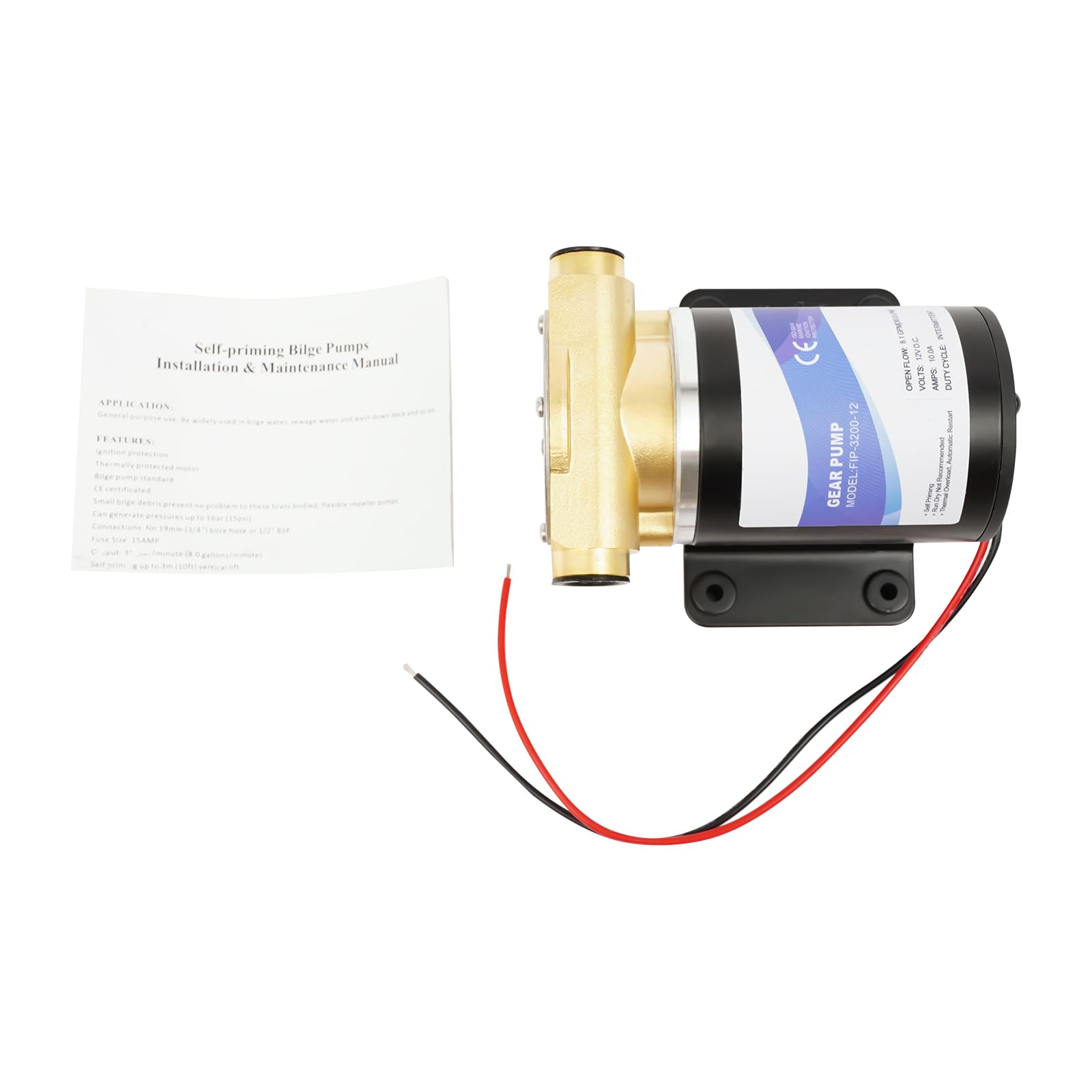 Pompa di aumento di pressione 12 V, pompa di sentina autoadescante, pompa di lavaggio di coperta 30 L/min, pompa acqua IP68, 3 m di altezza di sollevamento, 50 dB silenziosa, attacco da 0,75", per