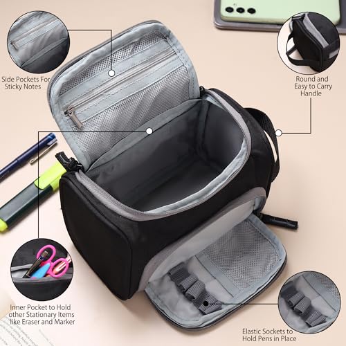 Image of Wooum Pen Case Big Capacity Pencil Case High Large Storage Pouch Marker Pen Case Travel Simple Stationery Bag School College Office Organizer for Teens Girls Adults Student - Black