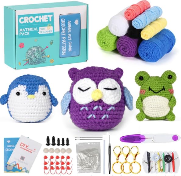 7CDXD Häkelset für Anfänger, DIY Häkelset, Häkeltier-Sets für Anfänger, mit Video-Tutorial, Häkel-Starter-Set, Geburtstagsgeschenke für Erwachsene und Kinder