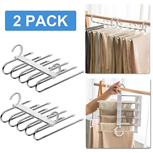 Fulfun - Perchas para pantalones de ahorro de espacio, 2 ganchos mágicos para percha de ropa, varios estantes para pantalones vaqueros, pantalones, camisetas, polos, etc.