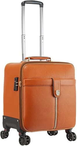 Leathario Maleta con ruedas de cuero para laptop, maletín con ruedas, Naranja