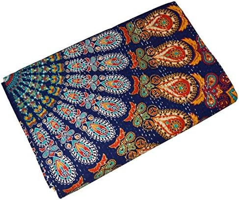 Miniatura 6 de YUVANCRAFTS Colcha vintage india Kantha con estampado tradicional de mandala Kantha, manta de edredón (azul y verde, tamaño individual)
