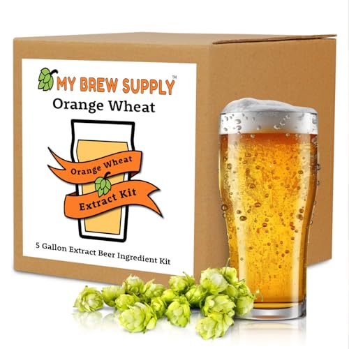 My Brew Supply Orange Wheat Beer Extract Kit | Bavarian Wheat Dry Malt Extract | Golden Light Dry Malt Extract | Caramel Malt | Flaked Wheat Grains | Sweet Orange Peel | Citra Hops | Belgian/German Ale Yeast| 5 Gallon Yield