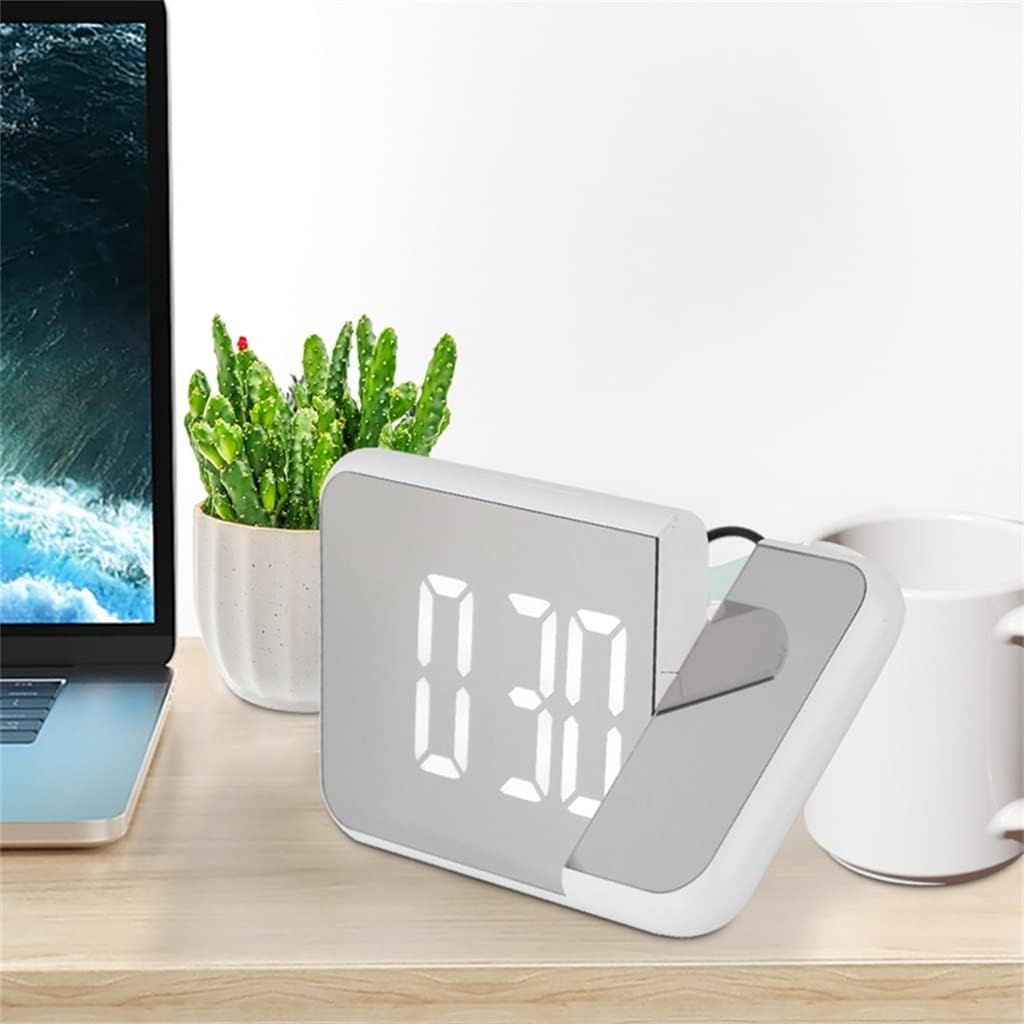 Digital Alarm Clock Projection Thermometer Creative Electronic Projection Clock Frame Home (Color : White Size (White