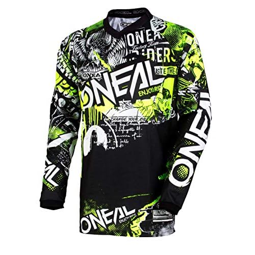 O'NEAL | Motocross-Shirt Langarm | MX MTB Mountainbike | Passform für Maximale Bewegungsfreiheit, Eingenähter Ellbogenschutz | Element Jersey Attack | Erwachsene | Schwarz Neon-Gelb | Größe M