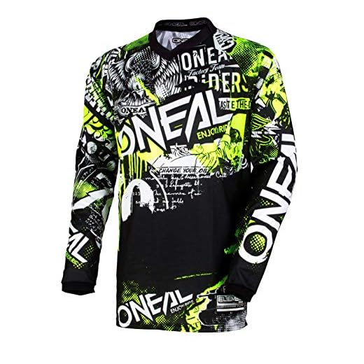 O'NEAL | Motocross-Shirt Langarm | MX MTB Mountainbike | Passform für Maximale Bewegungsfreiheit, Eingenähter Ellbogenschutz | Element Jersey Attack | Erwachsene | Schwarz Neon-Gelb | Größe XXL