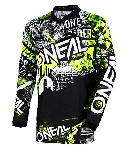 O'NEAL | Motocross-Shirt Langarm | MX MTB Mountainbike | Passform für Maximale Bewegungsfreiheit, Eingenähter Ellbogenschutz | Element Jersey Attack | Erwachsene | Schwarz Neon-Gelb | Größe XL