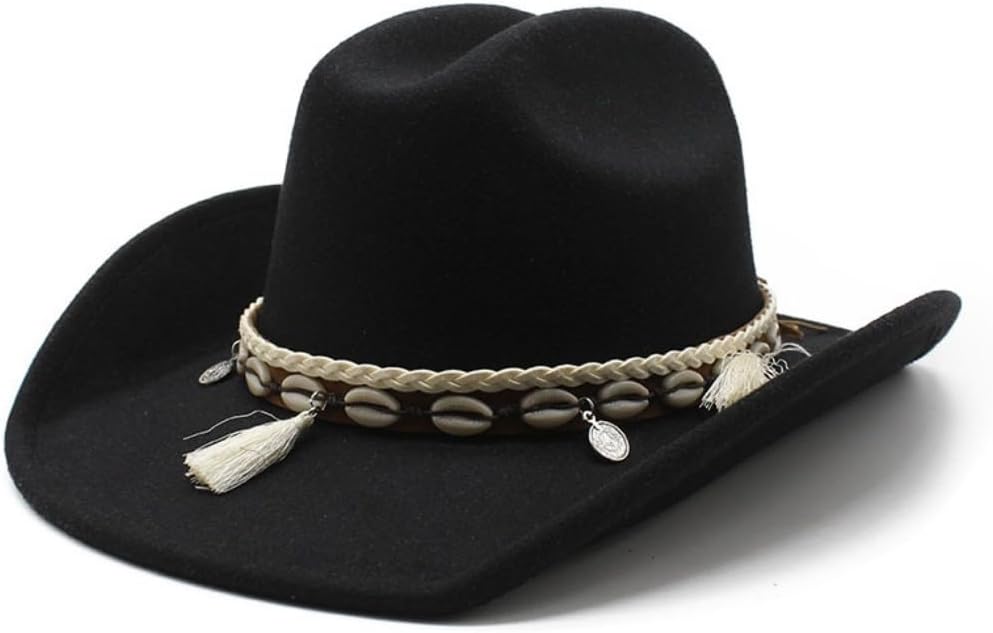 Western Felt Cowboy Hat, Dark Brown, Braided Band with Shells