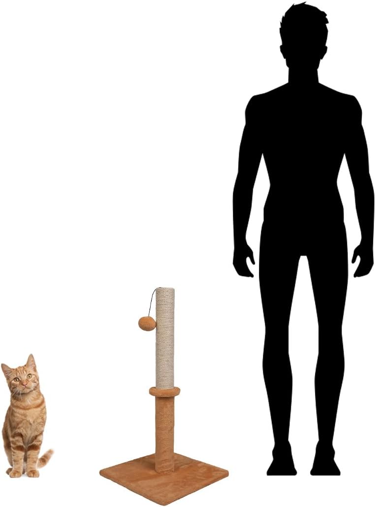 Dimaka 29" Tall Cat Scratching Post, Sisal Rope Scratcher Tree Covered with Soft Smooth Plush, Vertical Scratch, Modern Design 29 Inches Height (Light Brown)