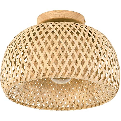 Capslapd Bamboo Rattan Light Fixtures Handmade Boho Semi Flush Mount Ceiling Light Fixtures Mini Chandelier For Kitchen,Bedroom,Kids Room,Corridor Passway,Hallway,Entryway #TOP28