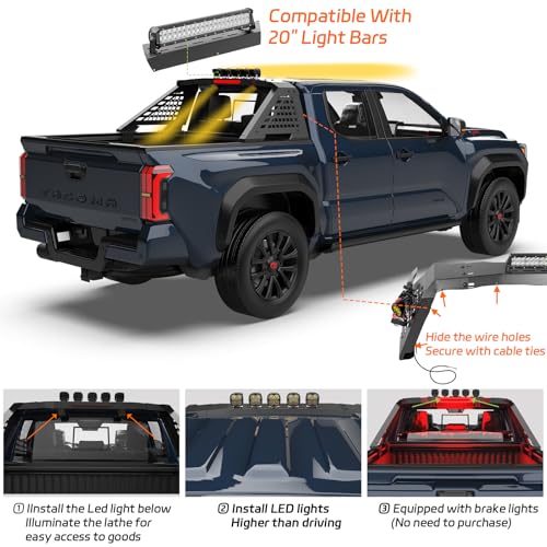 Image of Adjustable Roll Bar Full Size Compatible with Truck - F-Series /F150 /Ranger /Tremor /Lighting, Ram 1500 TRX Series, Silverado 1500, Gmc Sierra 1500, Tundra,Titan Xd | No Drilling Installation