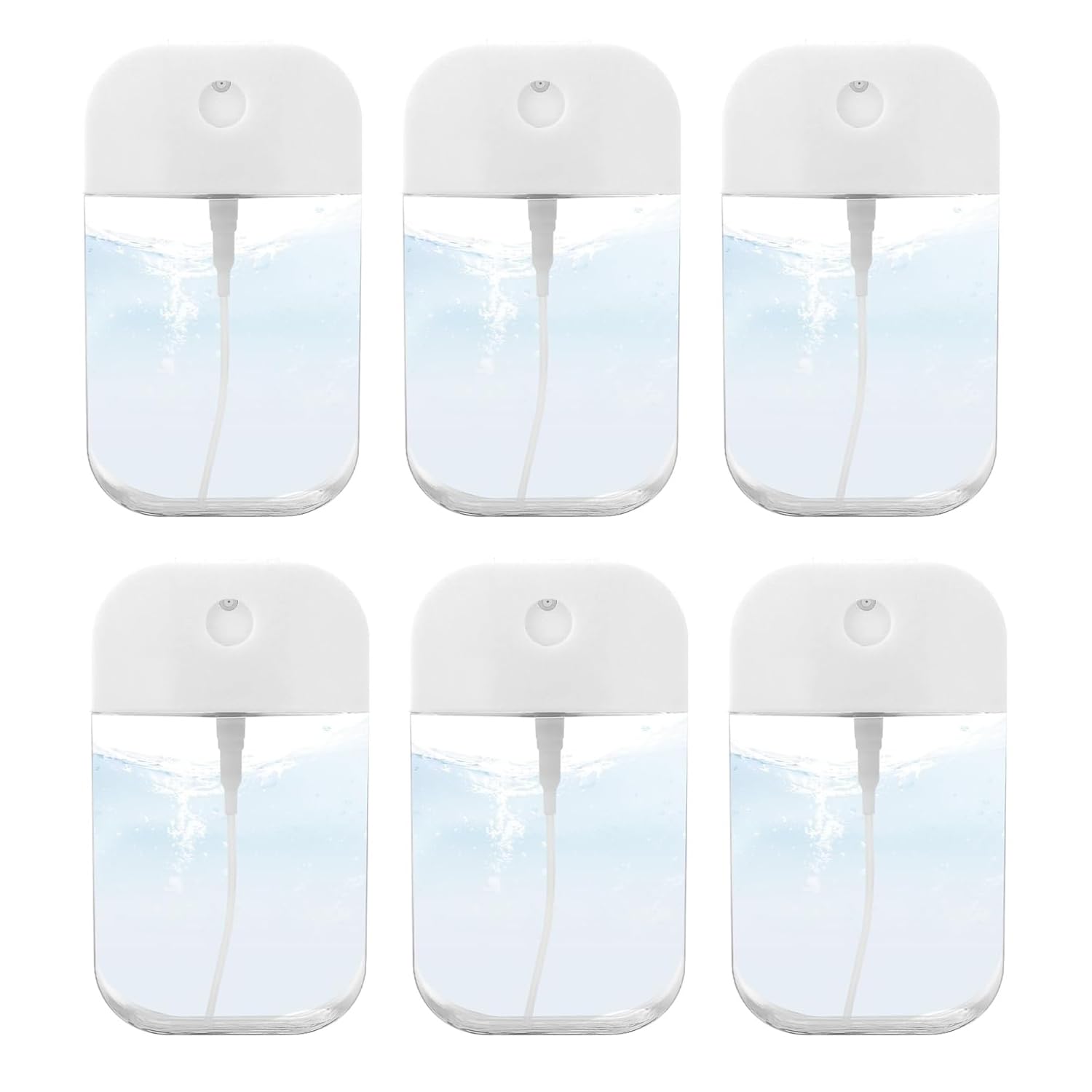BEANPRECOY 6 Pcs Travel Spray Bottle, 50ml Portable Clear Card Spray Bottle, Mini Refillable Cosmetic Perfume Atomizer, Moisturizing Sprayer Box, Alcohol Hand Wash Spray Bottle for Outdoors and Travel