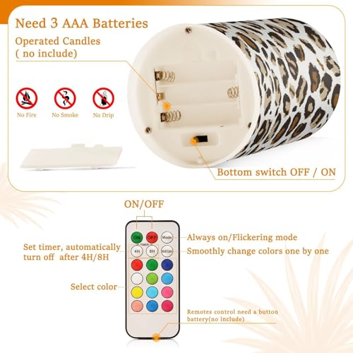 Image of Leopard Print - White Flameless Candles, Set of 2, Battery Operated, Pillar Candles for Home Decoration, Christmas, Party