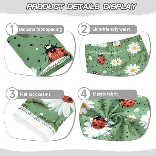 Wusikd Ladybugs Daisies Girls' Leggings Toddler Doodles Green Kids Yoga Pants Dance Active Tights 4T3