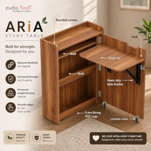 Image of Studio Kook Aria Engineered Wood Folding Study Table (Amber Walnut)