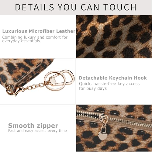 Image of Women Small Wallet RFID Blocking Slim Wallet with Coin Pocket Tri-Fold Credit Card Holder with ID Window and Keychain (Leopard)