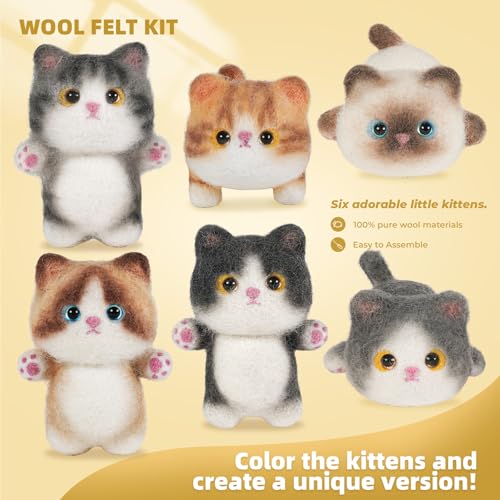 Image of MOREJMTT Needle Felting Kit,6Pieces Cats Making Wool Needle Felting Starter Kit with Instruction,Felting Kits for Beginners Adult,Needle Felting kit Beginner,Wool Felting kit(6 Pack Cats)
