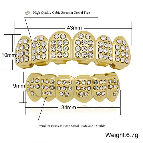 Lureen 14K Gold 6 Teeth Grillz Hip Hop Joker Diamond Top & Bottom Teeth Caps Grillz Set #TOP2