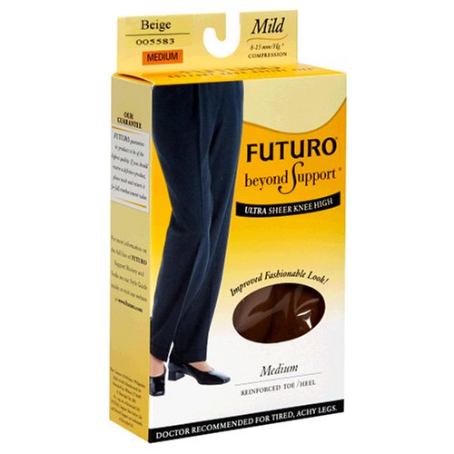 Futuro Beyond Support Ultra Sheer Knee High, Mild Compression, Medium, 1 pair (Pack of 2)