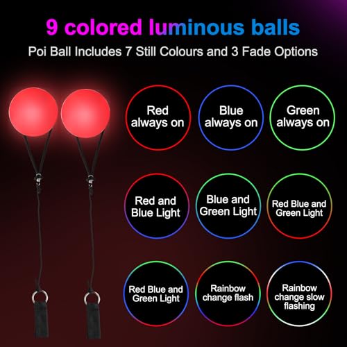 Focenat 2 Stück Jonglierbälle Leuchtend,Leuchtball,LED Poi Bälle,Leuchtendes Spielzeug,Leuchtbälle für Kinder,Leucht Ball mit Regenbogen Farben und Strobe-Effek,für Fitness,Tanz,Kinderspielzeug