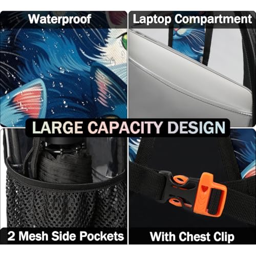 Cute Watercolor Cats Clear Backpack Stadium Approved PVC Backpacks for Adults Heavy Duty Clear Bag for Work Security Travel College4