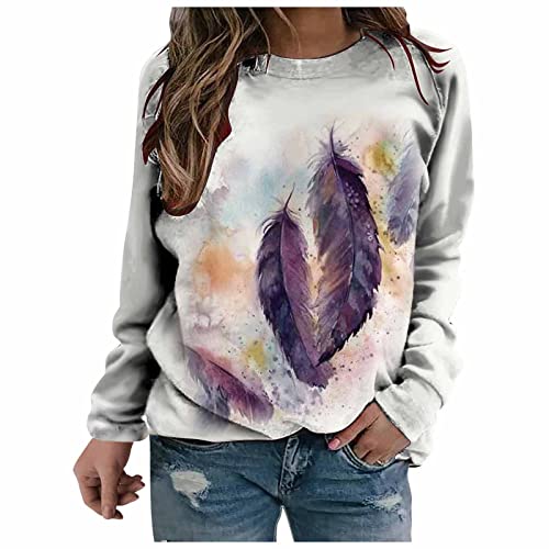 Weibliche Oberbekleidung Winter Langarm 2023 Kleidung Rundhals Grafik Lose Passform Lounge Sweatshirt Mantel für Frauen 3F 3F, violett, 36 Cover