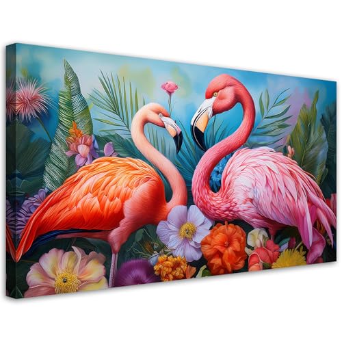 Feeby - Tableau sur Toile - Decoration Murale Peinture - Flamants roses Oiseaux Animaux exotiques - 100x50 1partie - Tableaux chambre à coucher - Decoration...
