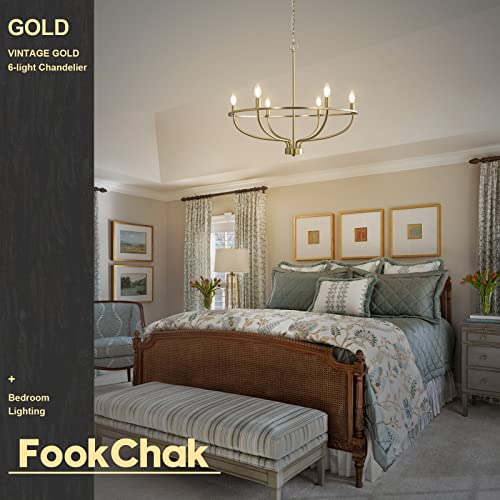 Fookchak 6-Light Gold Chandelier Vintage Candle Chandelier Dining Room Chandelier Over Table For Bedroom, Living Room,Kitchen,28.54In,E12 #TOP7