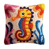 AxiangziK Kit De Almohada Con Gancho De Pestillo Caballito De Mar 43Cmx43Cm Para Principiantes,Adultos,Kit De Fabricación De Alfombras,Manualidades Funda De Cojín Para Sofá