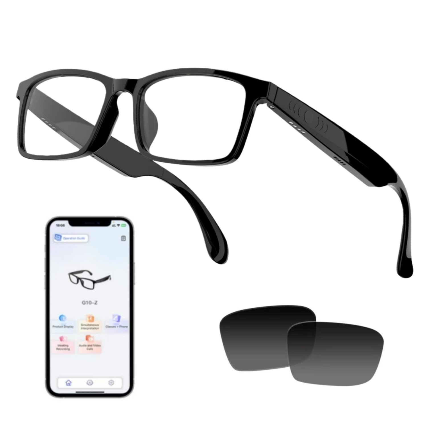 AI Translation Glasses, Support 160+ Languages Real-Time Translation Powered by APP, Bluetooth Glasses with Speakers, Blue Light Blocking & Detachable Sunglasses Lenses, Smart Glasses for Men & Women-image-16