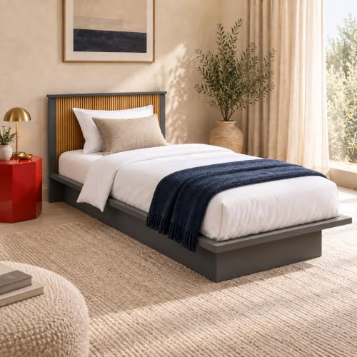 Image of Bniture Modern Low Height Single Size Bed Without Storage | Engineered Wood Platform Bed Headboard | Bed King Size Wooden Cot Double Bed for Bedroom 3 Year Warranty (Slate Grey & Giant Wood)
