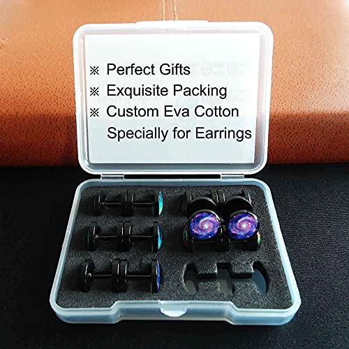 FLYUN Fake Gauges, 6 Pairs Men's Earrings, Faux Plugs Black Stud Surgical Steel Screw Flat Back Punk Earrings Hypoallergenic 18G/1MM4