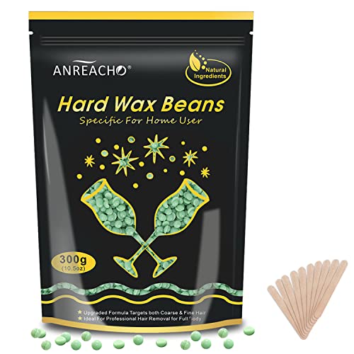 Hard Wax Beads for Hair Removal, Waxing Beads for Sensitive Skin, 300g(10.5 oz) Painless Wax Beans for Bikini, Eyebrow Facial for At-Home Pearl Waxing Beads with 10 Spatulas for Women Men(Tea Tree)