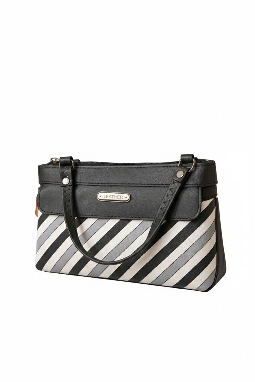 Leather Hand Pouch with Long Side Strap, Striped Pattern, TWO COLORS-image-24