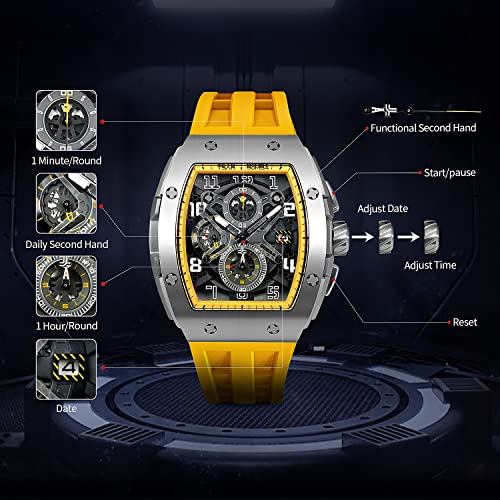 Image of TSAR BOMBA Men's Luxury Quartz Watch, Luminous Dial 5ATM Water Resistance Silicone Strap Men's Wristwatch Ideal Gift for Men