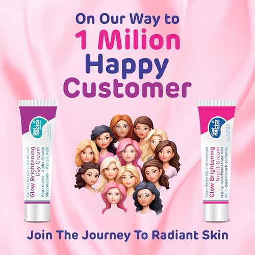 Image of Get Nectar Happiness Glow Brightening Day & Night Cream Duo with Glutathione, Alpha Arbutin, Niacinamide, Kojic Acid & Ferulic Acid for Dark Spots, Pigmentation, Tan Removal & Glowing Skin for Men & Women Lightweight & Non-Greasy 15x2=30g Each