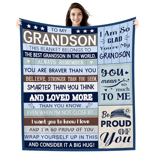 AprOcean Gifts for Grandson Throw Blanket for Grandson from Grandma Grandpa Blanket Ideas 60 x50 Birthday Graduation Thanksgiving Inspirtional Blanket