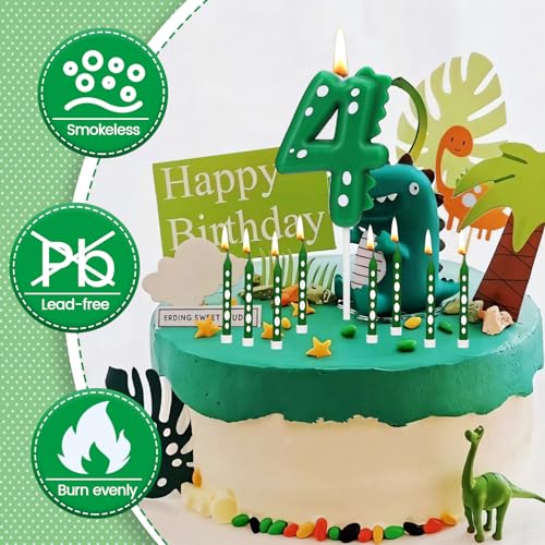 TRUEIN Candles Dinosaur Birthday Number 2, 1 Pcs Birthday Number Candles and 8 Long Tall Candle, 6.8cm/2.68in Candle for Cake Decoration, Dinosaur Numeral Candle for Cake Topper Decorations - Image 2
