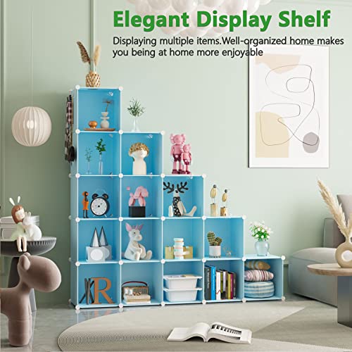 C&Ahome Cube Storage Organizer, 16-Cube Shelves Units, Closet Cabinet, Diy Plastic Modular Book Shelf, Ideal For Bedroom, Living Room, Office, 48.4" L X 12.4" W X 48.4" H Blue Upcs16L #TOP1
