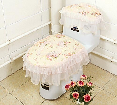 Practical 3-piece Tank Cover, Toilet Seat Cover Set Fabric lace Zippered Toilet Seat Cover Set Bathroom Toilet Decor Toilet Seat Cover Toilet Mat,Toilet Seat cushion Cleaning Pad Cover,Toilet seat