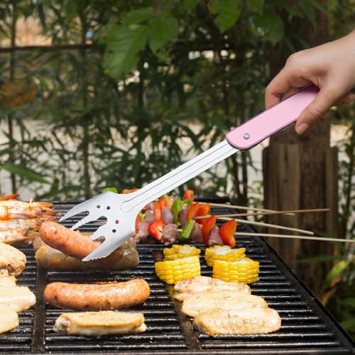 Image of ROXON S601 14 inch 6 in 1 MBT3 Folding Grill Utensils Set Fork Spatula Grilling Knife Tongs Opener for Backyard Barbecue and Camping (Pink)