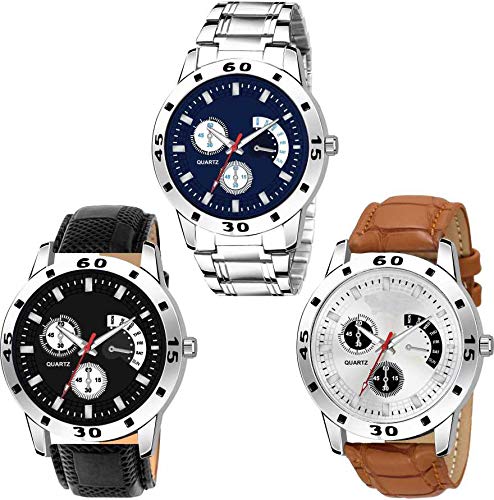 Azon A Black & Blue & White Dial And Steel & Leather Belt Fashion Combo Analog Watchs For Man And Boys Pack Of - 2 (Blu Stl - Wyt-Blk Ltr Avio), Dial_Multicolour (B08KJKRMPF) Amazon Price History, Amazon Price Tracker