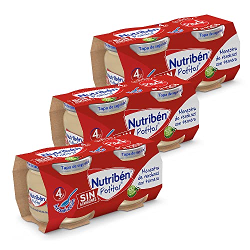 Nutribén Potitos Introducción a la Ternera con Menestra De Verduras, Desde los 4 Meses, Pack 6 x 120gr