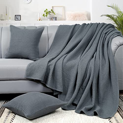 Tex Trend 100% Cotton Thermal Blanket, Breathable Bed Blanket King Size, Soft Waffle Blanket, King Size Blanket, All Season Blanket, Cozy Blanket For Bed Sofa Couch, Grey - 108 X 90 Inches #TOP3
