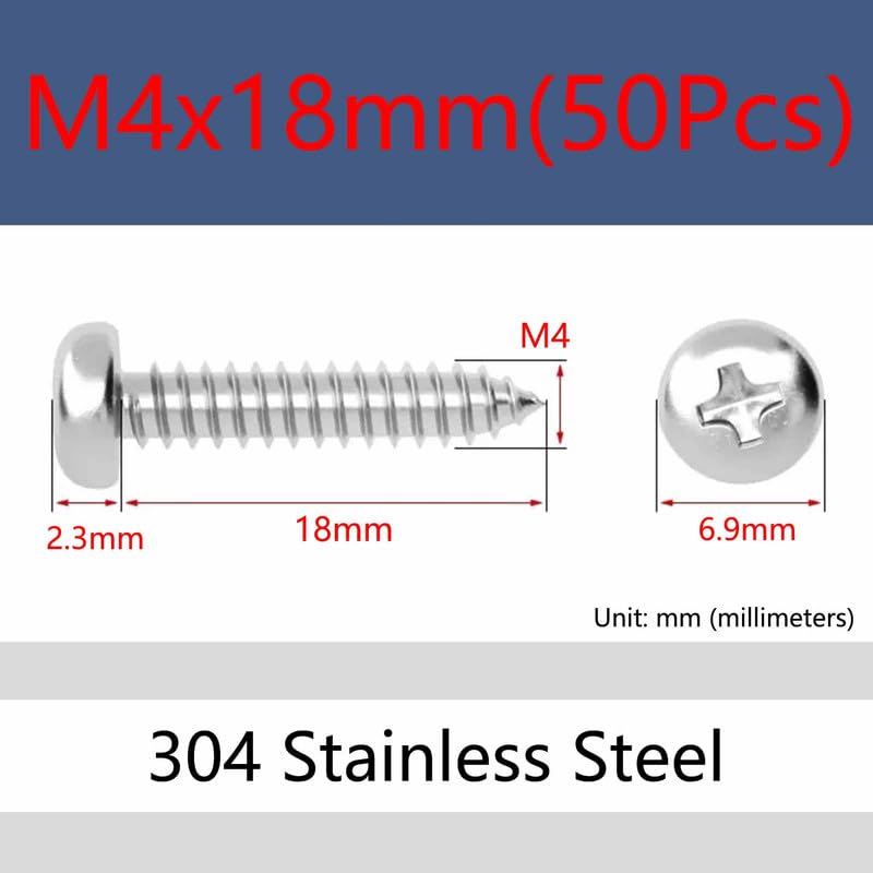Tornillos M4x18mm 50 piezas cabeza redonda acero inoxidable miniatura 2