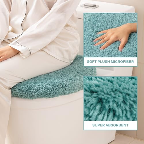 Image of Microfiber Toilet Lid Cover, 17.5 inchx15 inch Fits Round Oblong and Elongated | Toilet Seat Covers for Bathroom, Machine Washable, Decorative Fuzzy fur Look Round Toilet Seat Cover Extra Soft Absorbent