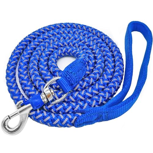 Mycicy 2/3/4/6/10 Foot Reflective Dog Leash Heavy Duty Strong Nylon Rope Braided for Large Medium Small Dogs Walking Training Leads (Blue, 6ft * 1/2