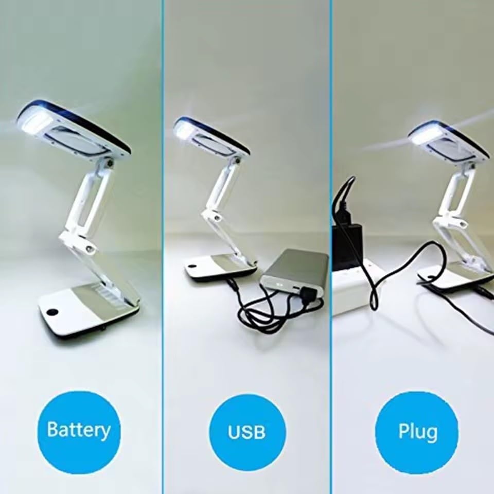 Lupa de bolsillo con luz LED para escritorio, lámpara de lupa 3X con soporte de luz