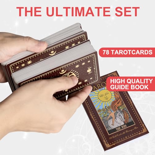 Image of MAKABEE Tarot Card Game, 78 Pieces Tarot Deck, Classic Tarot Cards for Beginners and Experts with Guide Book, Mindfulness and Self-Discovery Tool, Spiritual Gift for All Skill Levels, Red